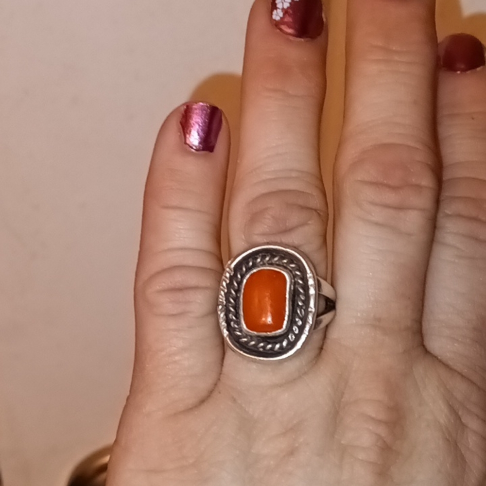 Sterling silver and coral ring